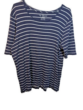 Chicos Ultimate Tee Size 3 XL Blue White Breton Stripe Knit T-Shirt Classic Top